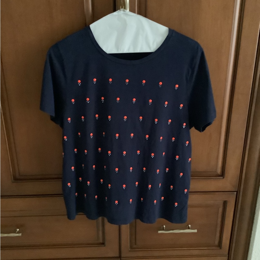 J.CREW NEON ORANGE JEWEL EMBELLISHED NAVY BLUE COTTON TEE SHIRT SZ XL